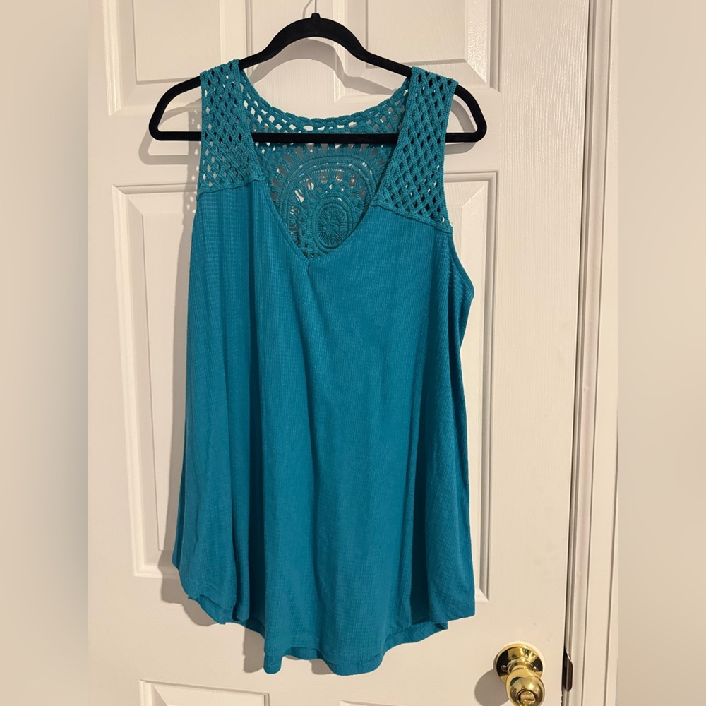 Torrid Teal Knit Top with Crochet Accents